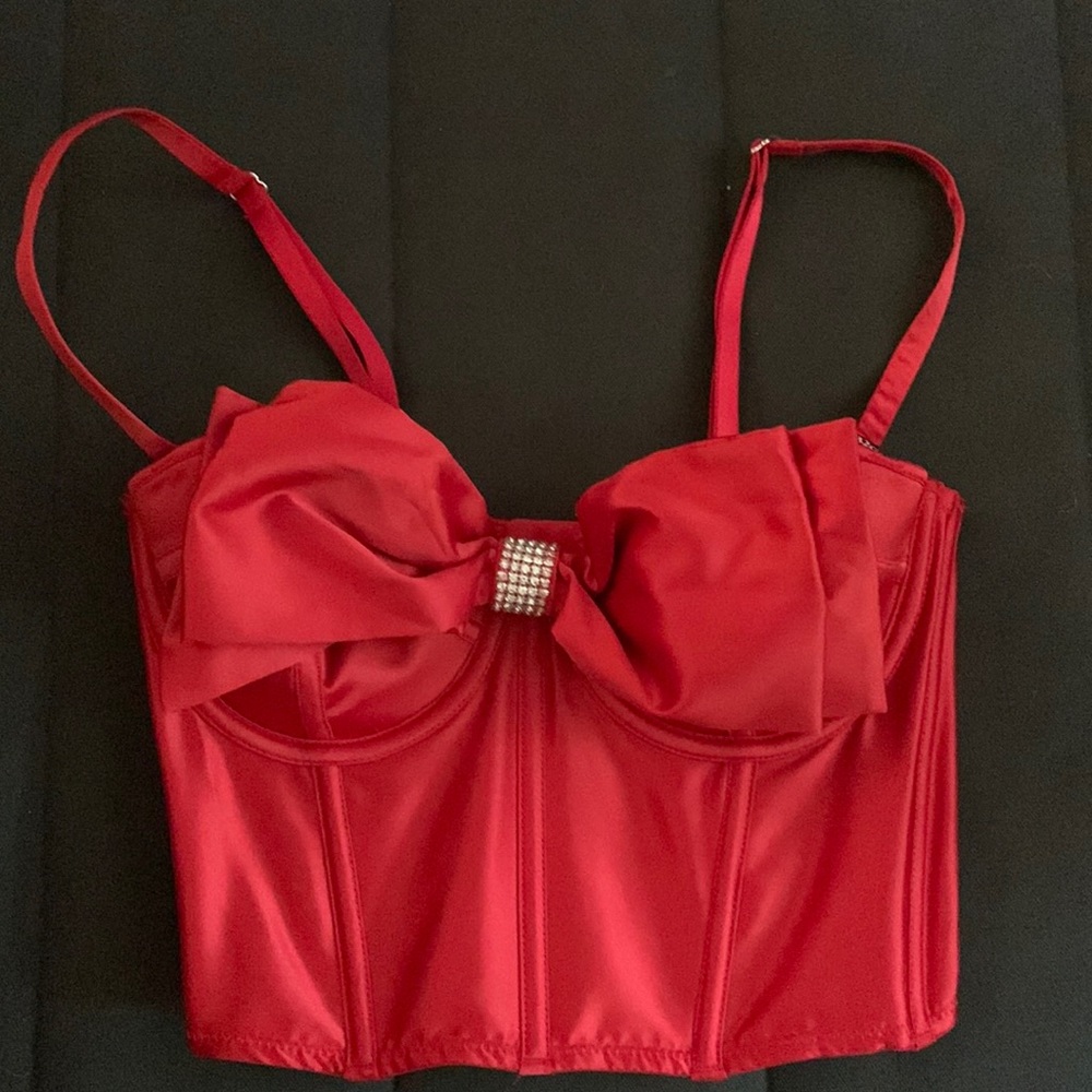 Victoria’s Secret Red Bow Corset Top 32C Never Worn. New with tags